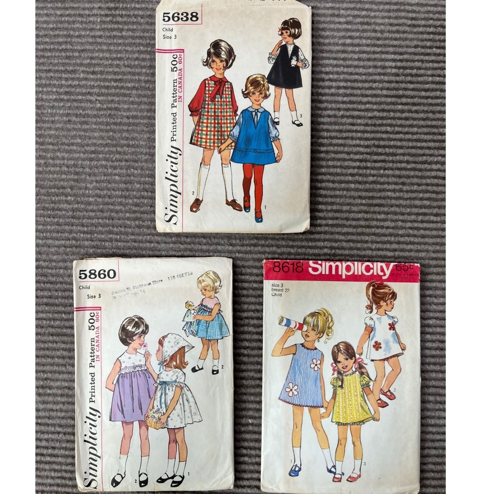 Vintage Simplicity Sewing Patterns Child‎ Size 3 Dress Jumper 5638 5860 8618